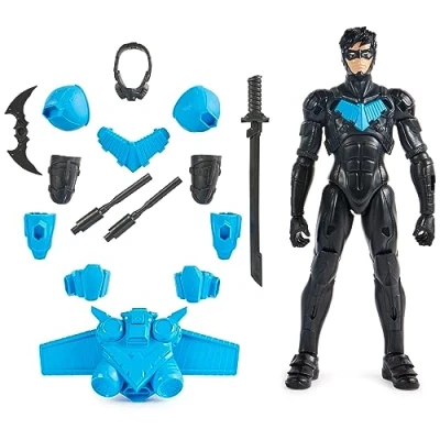 Bild av DC Comics, Batman Adventures, Nightwing actionfigur med 15 rustningstillbehör, 17 poäng av artikulation, 12 tum, Super Hero Kids leksak för pojkar och flickor