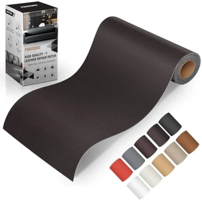 Bild av FBKOQKU Självhäftande läderreparationsset i konstläder, 10 x 200 cm, läderreparationssats för möbler, soffor, bilstolar, väskor, läderreparation och renovering (kaffe)