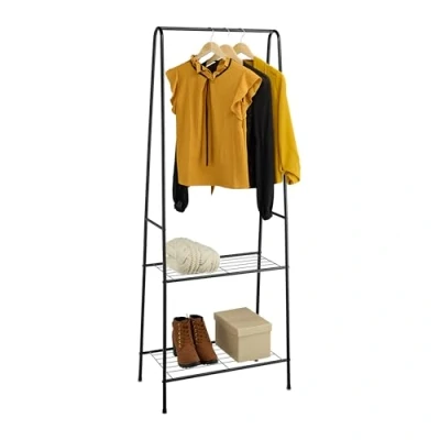 Bild av Relaxdays klädställ, H x B D: 162 60,5 35 cm, klädstång, 2 hyllor, metall, fristående garderob, svart
