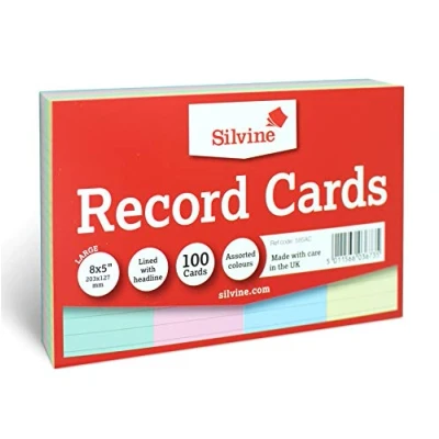 Bild av Silvine flerfärgade klisterlappar fodrad med rubrik, 100 kort per förpackning. Ref 585AC (203 x 127 mm)