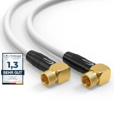 Bild av RedStar24 SAT kabel 3 m satellitkabel TV antennkabel digital koaxialkabel koaxial Internet 2 x F kontakt 90 graders vinklad vinkelkontakt router modem anslutningskabel HD 4K UHD DVB S S2 vit