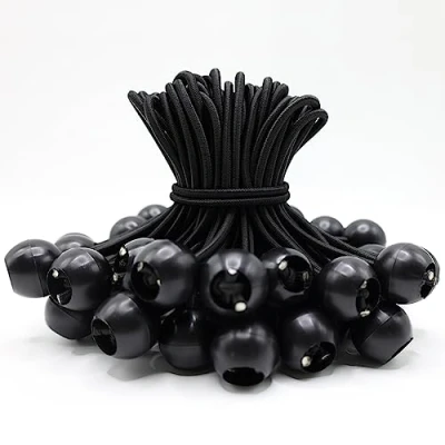 Bild av YUNSHANGHE 50 stycken spänngummi med boll, presenningsblock kula 15 cm, gummispännare gummiöglor tältgummin expanderslingor för presenning affischer tält banner paviljonger, svart