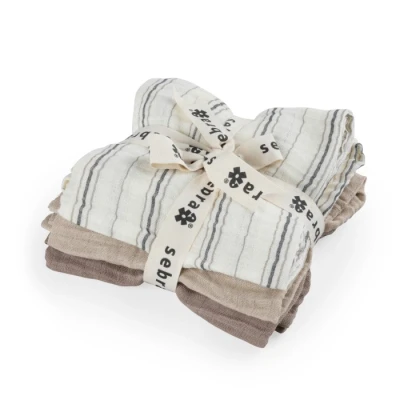 Bild av Sebra Muslinfiltar 3 pack (Stripe Beige)