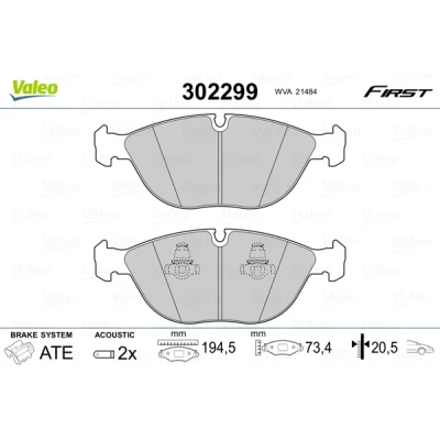 Bild av VALEO 302299 Jeu de plaquettes frein Essieu avant contact signal d&#039;usure inclus avec tôle anti bruit MERCEDES BENZ: Classe E Berline, CLK Coupe