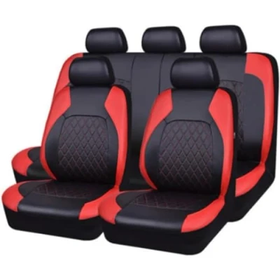 Bild av Bilsätesöverdrag i läder set för Isuzu D MAX 2015 2023, 9 st full surround halkfri vattentät sittdyna skydd tillbehör, A/röd