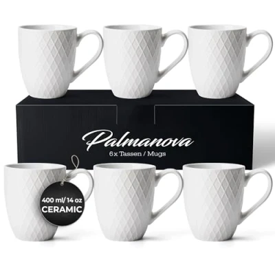 Bild av MiaMio 6 x 400 ml Kaffemuggset/mugg Modern keramikmugg Matt Kaffemugg stor Palmanova Collection (Vit)