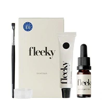 Bild av fleeky Ögonbrynsfärg set Svart gör det själv Tint Kit för färgning av ansiktshärkar som ögonbryn, skägghår etc. bestående färg, geloxidant, färgborste, färgskal