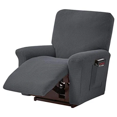 Bild av Recliner Sofföverdrag, stretch, vilstol, överdrag, spandex jacquard, 4 delat relaxfåtölj, stretchskydd för liggfåtölj, massagefåtölj (mörkgrå)