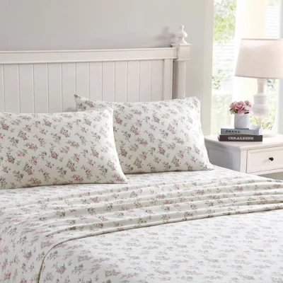 Bild av Laura Ashley Home Collection premium ultramjukt mysigt lätt bomullsflanell sängklädesset, rynkor, anti blekning, fläckbeständig och allergivänlig, full, Audrey rosa (201591)