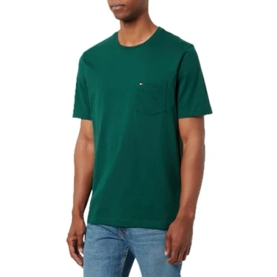 Bild av Tommy Hilfiger herr Essential solid ficka t tröja MW0MW37283, S/S shirt, grön, S, Grön (dekorativ grön), S