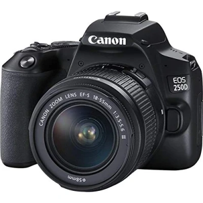 Bild av Canon Digitalkamera EOS 250D med objektiv EF S 1855 mm 3,55,6 III (24,1 megapixel, 7,7 cm (3 tum) Vari Angle skärm, APS C sensor, 4K, Full HD, DIGIC 8, WLAN, Bluetooth), svart