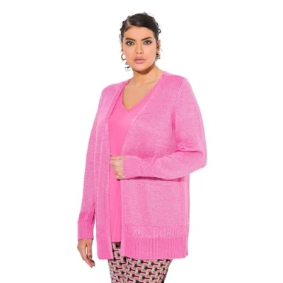 Bild av Ulla Popken OPEN Shape LONG Sleeve Shimmer Kofta, Storlek: 50/52, Pink