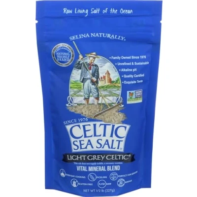 Bild av Celtic Sea Salt Vital Mineral Blend återanvändbar väska ljusgrå keltisk 8 uns.