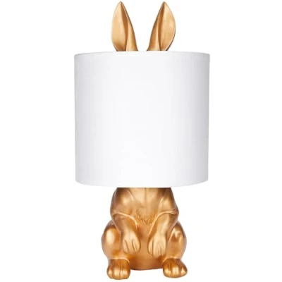 Bild av BRUBAKER Bords eller Sänglampa Guldkanin Bordslampa med Keramiksockel och Tygskärm 42 cm Höjd, Vit Guld