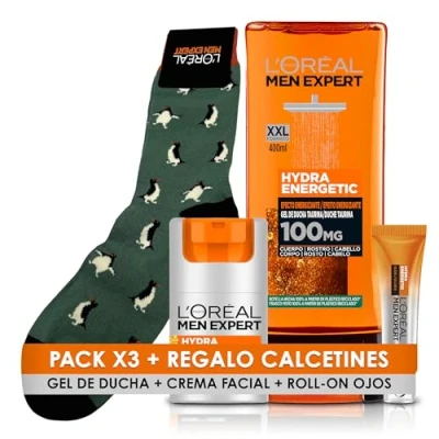 Bild av L&#039;Oréal Herr Expert Hydra Energetic Fuktgivande Anti Trötthetskräm 24 h, Roll On Ögon Iseffekt Väskor och Öglar, Duschgel för Män Energisk.