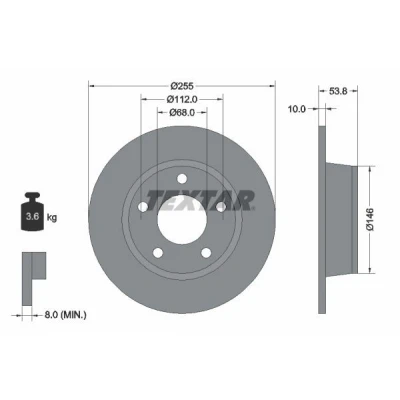 Bild av TEXTAR PRO 92104103 Disque de frein 255 10 05/05 112 plein revêtu sans boulon fix roue, moyeu roue AUDI: A6 C5 Avant, Berline