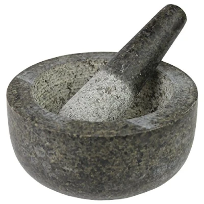Bild av Jade Temple 17036 stenmortel med stöt i set, effektiv och enkel mortel, gjord av massiv granit 15,5 cm diameter 8 höjd, grå