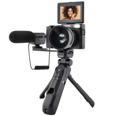 Bild av AGFA PHOTO Vlogging Kit: VLG 4K kamera med vidvinkelobjektiv, Powerbank stativ, fjärrkontroll och mikrofon föreviga varje ögonblick exceptionell kvalitet!