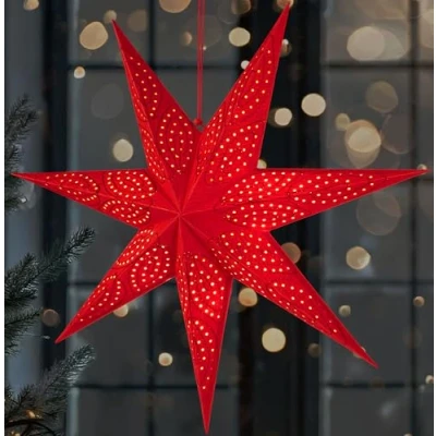 Bild av BRUBAKER 60 cm Pappersjulstjärna att Hänga LED Adventstjärna för Juldekoration och Fönster Pappersstjärna 3D med Timerfunktion Hängande Ljusstjärna Tändbar Batteri Röd