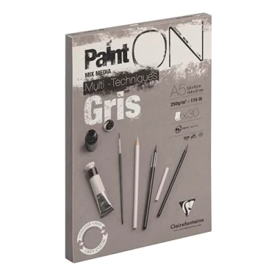Bild av Clairefontaine 975808C Paint&#039;ON grå pappersdyna, 250 g, A5, 30 ark