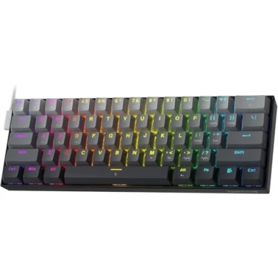 Bild av Redragon K617 snabb utlösare speltangentbord, 60 % trådbundet mekaniskt tangentbord med 61 tangenter, speciell magnetisk brytare, kontrollpunkt justerbar, 8K Hz frågegivare, grå