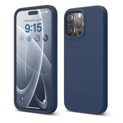 Bild av elago Kompatibel med iPhone 15 Pro Max Fodral, Flytande Silikon Heltäckande Skydds Stötsäkert, Smalt telefon Reptåligt Mjukt Mikrofiberfoder 6,1 tum (Jean Indigo)