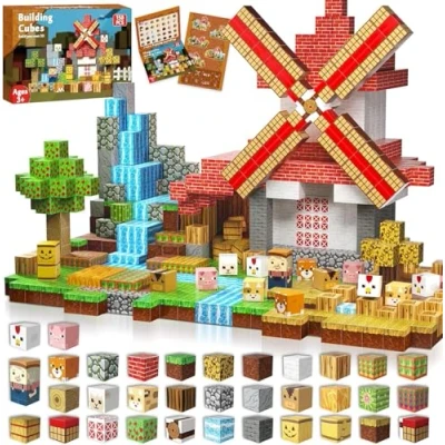 Bild av GoodyKing Magnetiska Byggklossar 150 delar Rollspelset med Vindkraftverk &amp; Djurfigurer Montessori leksaker STEM sensoriskt lärande för barn 37 år Perfekt påskpresent till pojkar och tjejer