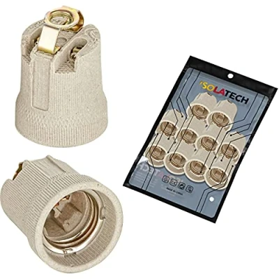 Bild av ISOLATECH 10st E27 keramisk sockel med monteringsfäste och M10x1 invändig gänga LED lågenergilampor (max.250V/4A) lampor för hem tak badrum kök kylskåp installera värmebeständig