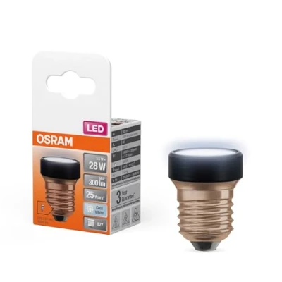 Bild av OSRAM LED Star Flat o mocy 3,5 W (jak 28 W), 300 lm/4000 K, zimna biel 840, matowa, czarne tworzywo sztuczne, z gwintem E27, bez możliwości ściemniania, średnica 35 mm.
