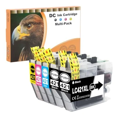 Bild av D&amp;C LC421XL bläckpatroner kompatibla med Brother LC421 XL multipack för DCP J1050DW patroner MFC J1010DW J1140DW (svart, cyan, magenta, gul, 5 pack)