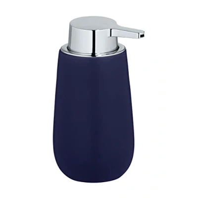Bild av WENKO tvåldispenser Badi, påfyllningsbar av högkvalitativ keramik med matt yta, pumphuvud robust plast, kapacitet 320 ml, 9,5 x 16 8 cm, mörkblå