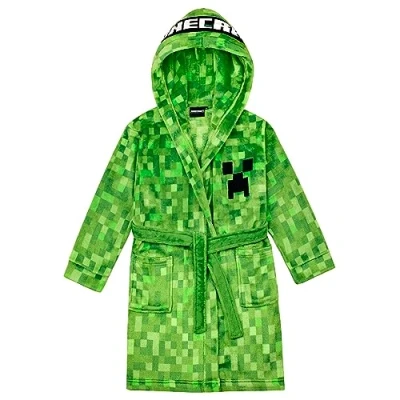 Bild av Minecraft Badrock för barn, pojkar, fleece, morgonrock med huva, Creeper design, Grön, 140