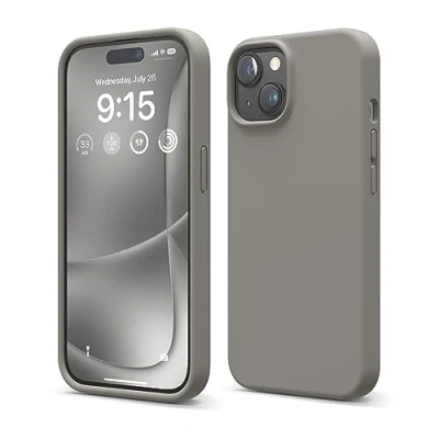 Bild av elago Kompatibel med iPhone 15 Fodral, Flytande Silikon Heltäckande Skydds Stötsäkert, Smalt Telefon Reptåligt Mjukt Mikrofiberfoder 6,1 tum (medelgrå)