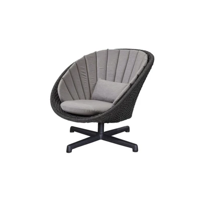 Bild av Cane line Peacock Lounge Swivel Chair Aluminium stol Frame: Soft rope Aluminium, Black / Cushion: Light Grey, Natté W91 x D93 H87 SH34 cm