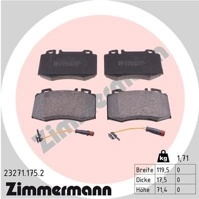 Bild av ZIMMERMANN 23271.175.2 Jeu de plaquettes frein contact signal d&#039;usure inclus la photo correspond au contenu livraison