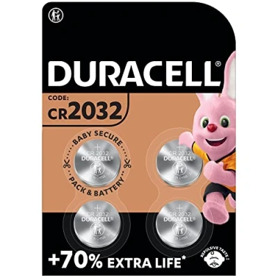 Bild av Duracell 2032 litium Knappcellsbatteri 3 V, (DL2032/CR2032), lämplig för användning i elektroniska nyckelbrickor, vågar, kroppsnära teknik och medicinsk utrustning, förpackning med 2, paket 4