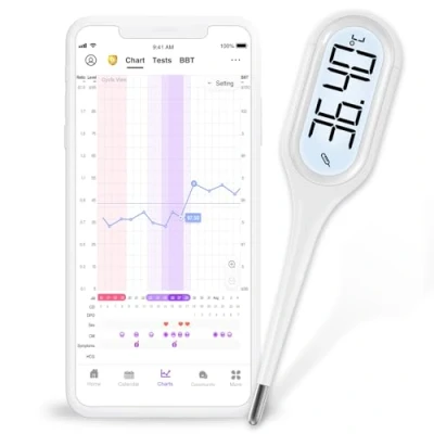 Bild av Easy@Home basal digital kroppstermometer, BBT och snabbt läge med mjukt munstycke för att upptäcka ägglossning PREMOM appen, febertermometer spädbarn barn vuxen