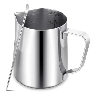 Bild av LifHap Mjölkskummare kanna för kaffemaskin 600 ml/20 oz 304 rostfritt stål mjölkkanna kopp med penna, metall barista tillbehör cappuccino latte och espresso, diskmaskinssäker