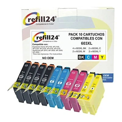 Bild av refill24 603XL bläckpatroner för 603 XL Multipack Kompatibel Expression Home XP 2100 2105 3100 3105 4100 4105 Workforce WF 2810 2830 2835 50 SE