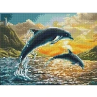 Bild av Diamond Dotz Squares 32 x 42 cm Dolphins sunset (Dolphins solnedgång)