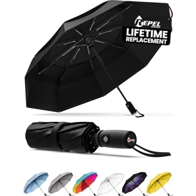 Bild av Repel Umbrella Windproof Travel Umbrellas for Rain Easy Auto Open Close, Durable &amp; Compact Umbrella, Strong Fiberglass Frame, Waterproof Canopy Backpack, Purse, Portable