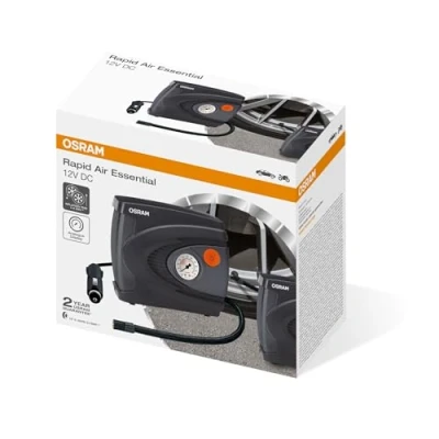 Bild av OSRAM Rapid Air Essential, kompakt analog däckpump, pumpar upp ett däck på 4,5 minuter, OTI610, drivs från 12V uttag i bilen