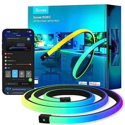 Bild av Govee RGBIC Neon LED remsa för spelskrivbord, 5 m gaming remsa, skärbar neonskylt kompatibel med Razer Chroma, 11 musik, 64 scen, RGB appkontroll