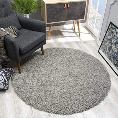 Bild av SANAT matta rund ljusgrå hög lugg, lång moderna mattor för vardagsrum, sovrum, matsal eller barnrum, storlek: 80 x cm