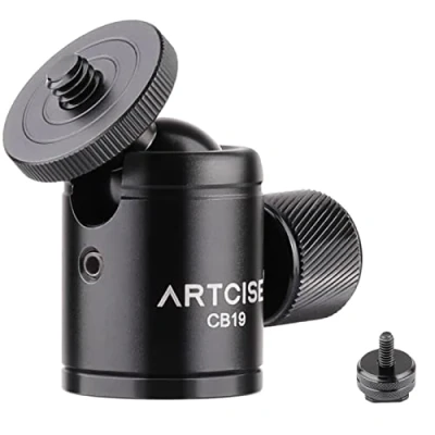 Bild av Mini kulhuvud ARTCISE CB19 stativ med avtagbar 1/4 het skoadapter, 360 roterande CNC panoramakula kamerafäste för smarttelefon/DLSR kamera/ficklampa/skärm, maxbelastning 3 kg