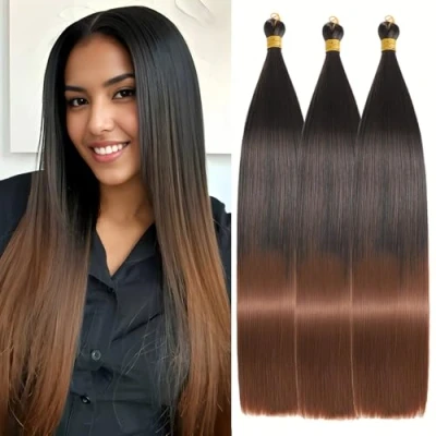 Bild av Locescsoc Silky Straight Braiding Hair 3 Packs Pre Stretched Synthetic Crochet Braids for Women (1B/30, 24 Inch Packs)