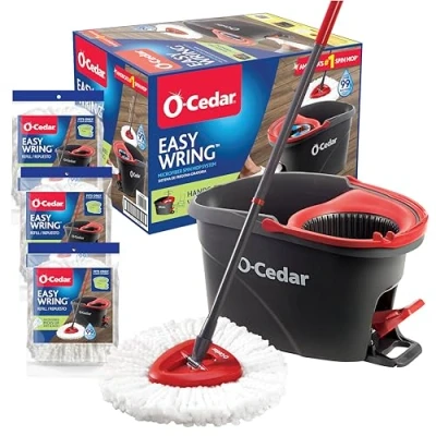 Bild av O Cedar EasyWring system, cederträ, flerfärgad, snurrmopp och hink med 3 extra påfyllningar