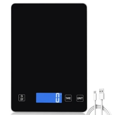 Bild av digital köksvåg, 15 kg/1 g våg, USB uppladdningsbar köksvåg med LED display och tar funktion, livsmedelsvåg härdad glasbotten för bakning matlagning, mätning