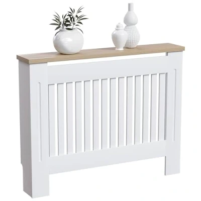 Bild av Vida Designs Arlington kylarskydd vitt modernt målat MDF skåp, lameller, grill, trähylla, medium (H: 83,3 / B: 111 D: 19 cm)