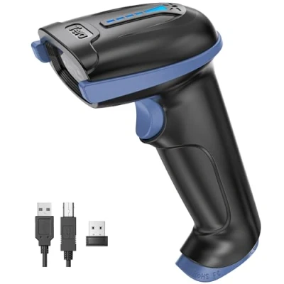 Bild av Tera Trådlös och trådbunden streckkodsläsare med batterinivåindikator digitaltryckt streckkodsscanner 1D 2D QR bärbar plug and play handdusch, modell D5100 blå